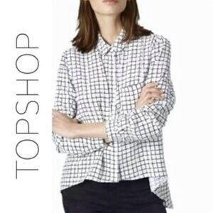 Topshop Window Check Print Curve Hem Shirt
